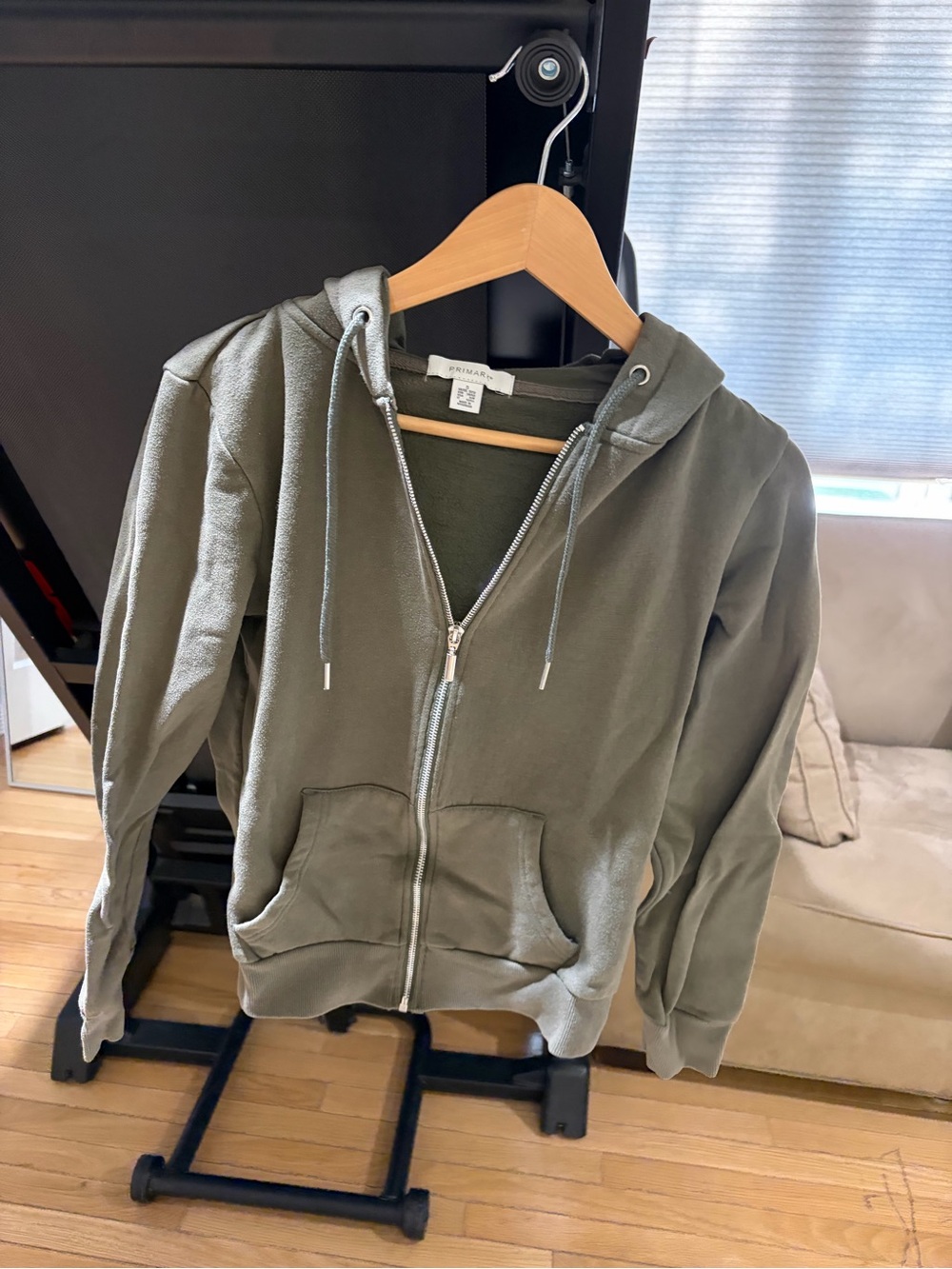 Olive Green Zip-Up Hoodie with Drawstring
